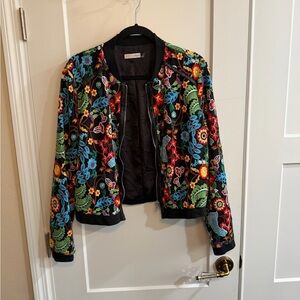 Colorful Floral Embroidered Bomber Jacket